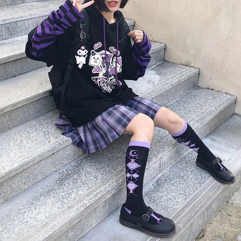 [Có sẵn] Áo Hoodie Tay Sọc Tím In Hình Trick &amp; Treat