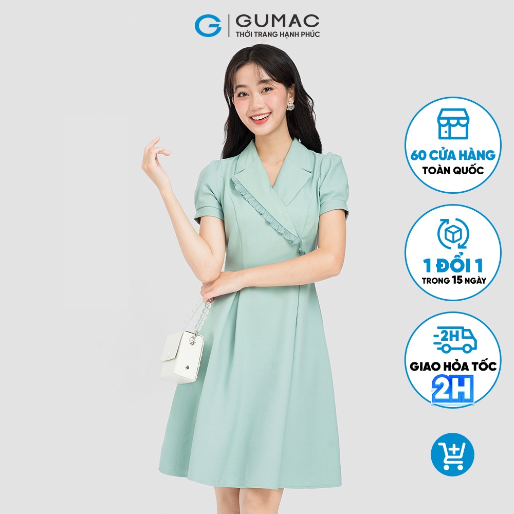 Đầm cổ vest phối bèo thời trang GUMAC DC08029