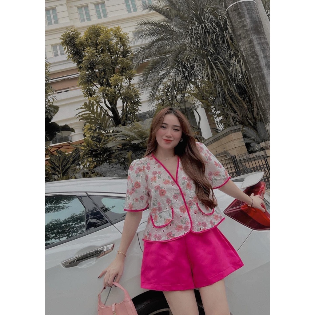 SET ÁO HOA + QUẦN SHORT HỒNG