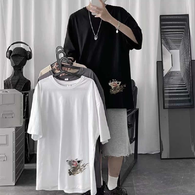 Áo Thun Dáng Rộng In Họa Tiết Hoạt Hình Phong Cách Hip Hop Đường Phố Hàn Quốc Thời Trang Mùa Hè Cho Nam / M-8XL