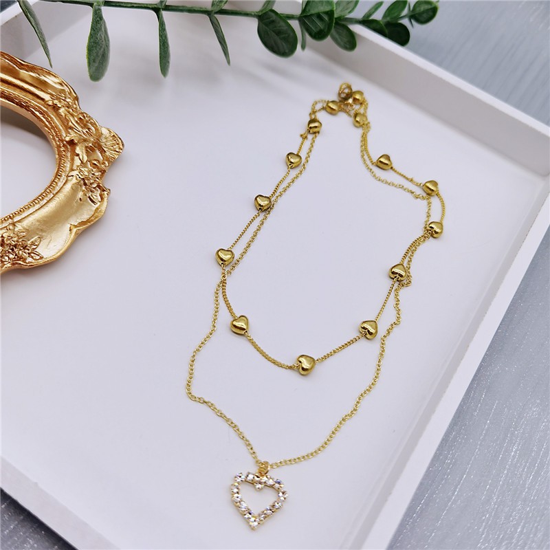Vòng cổ Nhiều Lớp Mặt Trái Tim Đính Đá Thời Trang Hàn Quốc