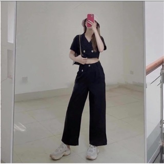 Set vest áo croptop quần ống suông - hàng thiết kế cao cấp