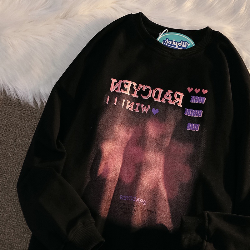 【ZHELIHANGFEI】Áo Thun Sweater Tay Dài Dáng Rộng In Hình Gấu Kiểu Graffiti Dễ Phối Đồ