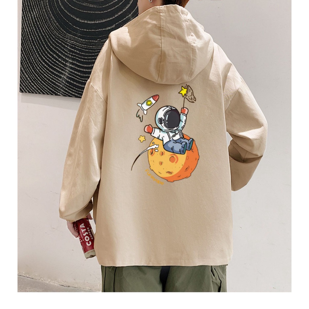 Áo khoác from rộng unisex nam nữ có nón , áo khoác gió nữ 2 lớp in hình nasa