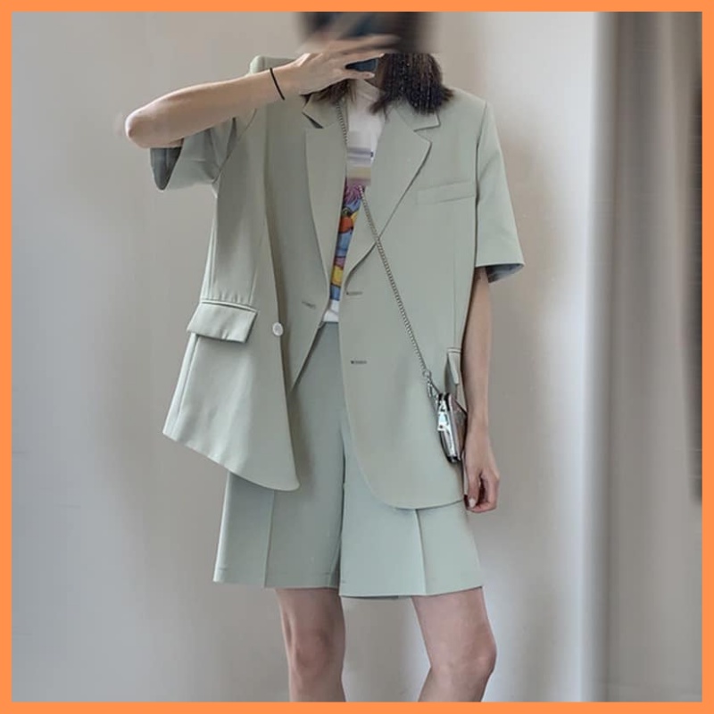 Set áo vest trơn XANH basic cộc tay kèm quần short form oversize, Set áo Blazer kèm quần short Hàn Quốc THỜITRANG1989 | WebRaoVat - webraovat.net.vn