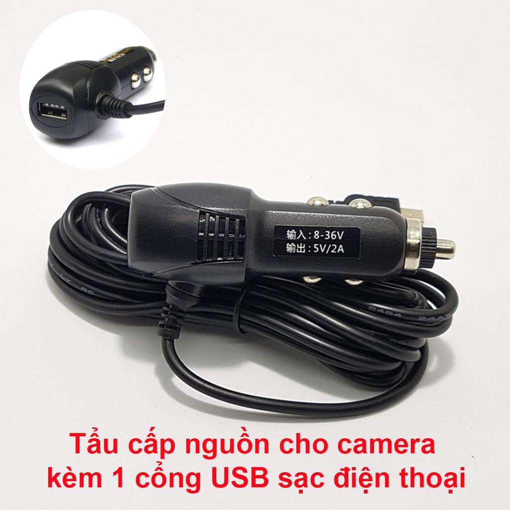 Tẩu cấp nguồn cho camera hàn trình, tích hợp 1 cổng USB sạc điện thoại