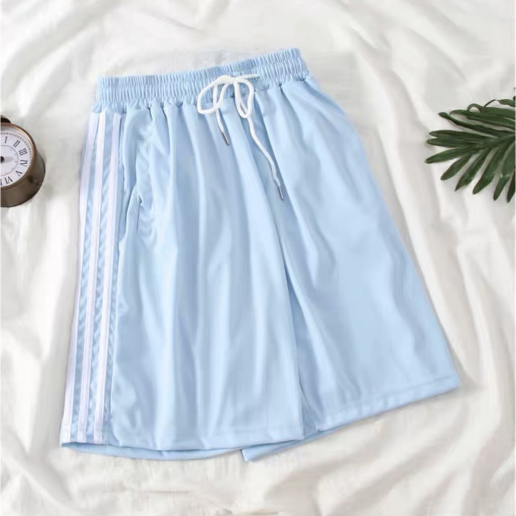 Quần Short Đùi 3 Sọc RAINBOW Unisex [FREESHIP]  Shorts ống rộng cạp chun trơn màu ĐEN | TRẮNG | XANH Ulzzang N05