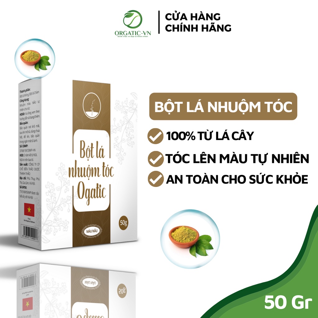 Bột Lá Nhuộm Tóc Orgatic - Màu Nâu Đỏ - Chiết xuất 100% bột lá Móng- NHUỘM TÓC AN TOÀN - ĐƠN GIẢN-TẠI NHÀ