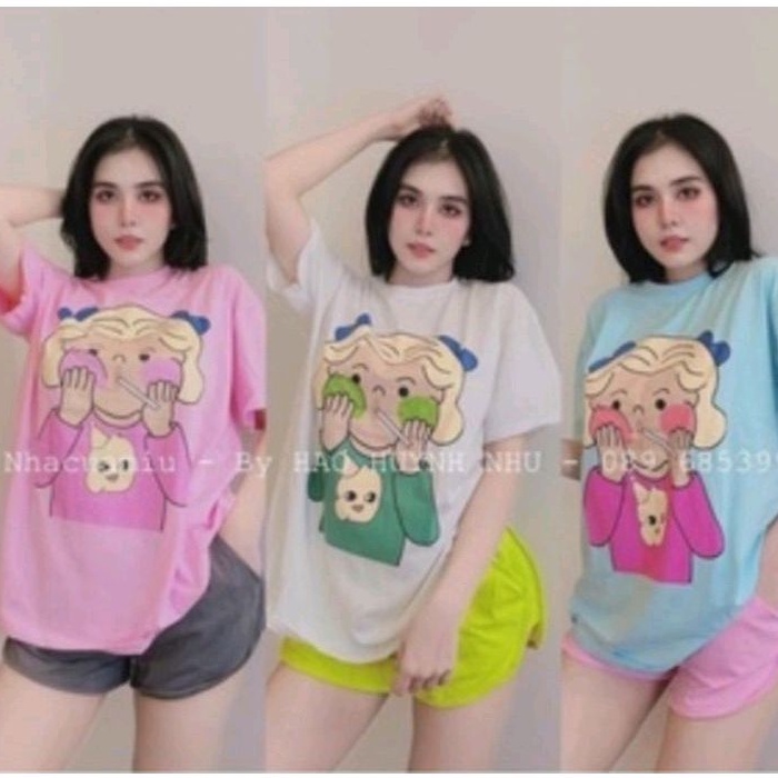 Sét bộ thun cô gái tay ngắn xinh xắn  màu sắc rực rỡ