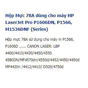 03 hộp mực 78A ( Canon 6200d HP LaserJet Pro P1606DN, P1566, M1536DNF) giá 600.000 đồng