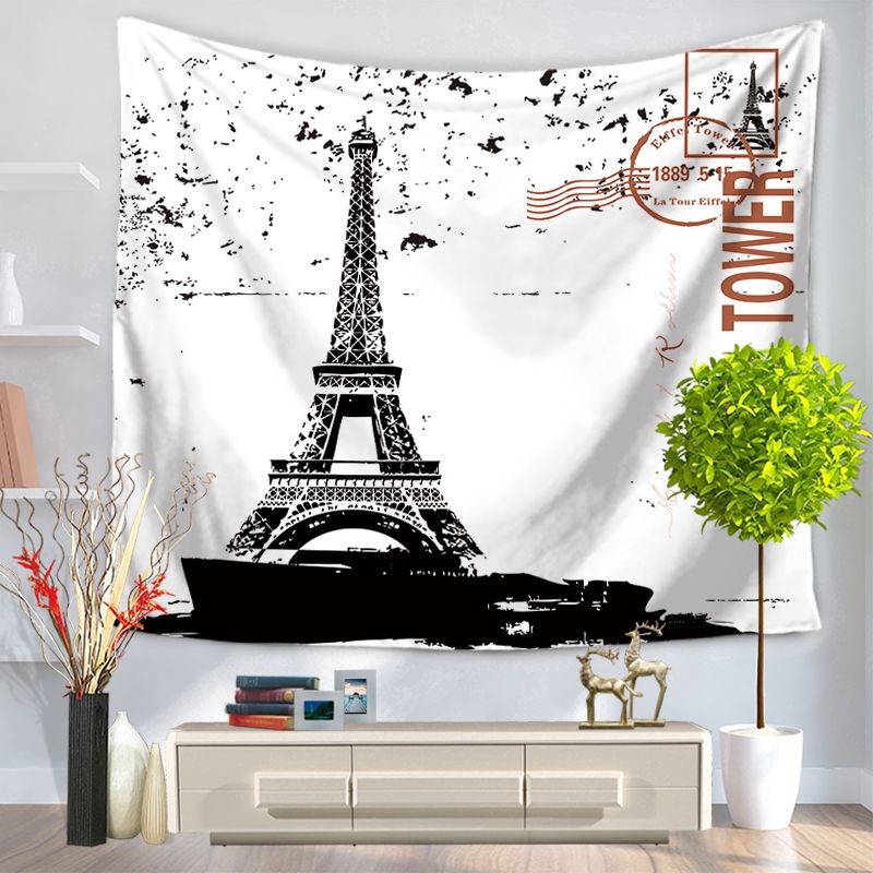 Thảm treo tường họa tiết tháp Eiffel phong cách phương Tây độc đáo