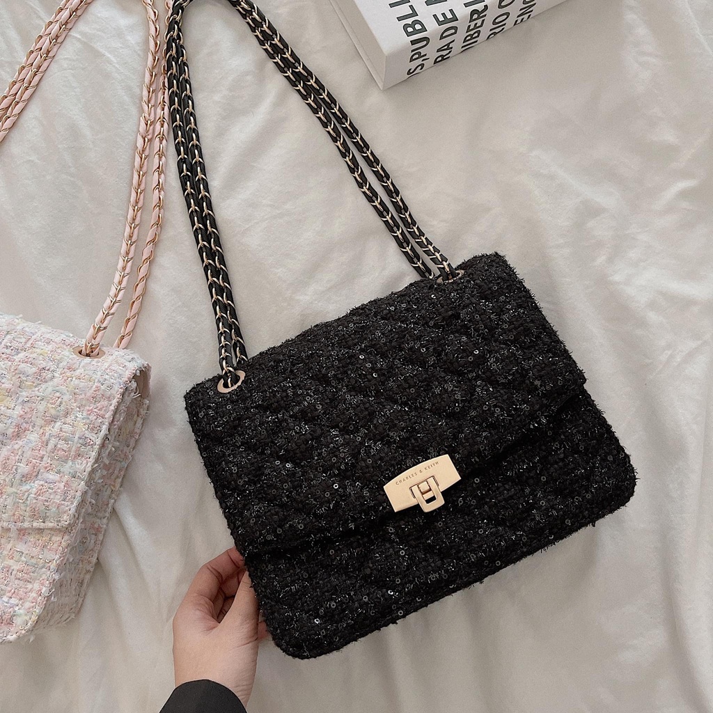 Túi Trám Vải Tweed Charles and Keith chính hãng