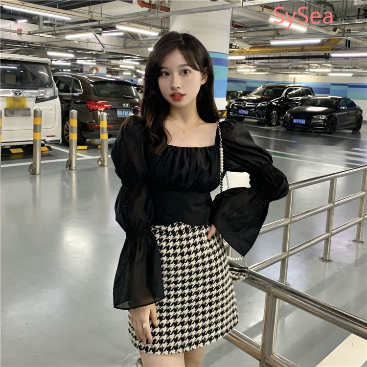 Áo kiểu tay phồng dài đính nơ phong cách hè thanh lịch cho nữ