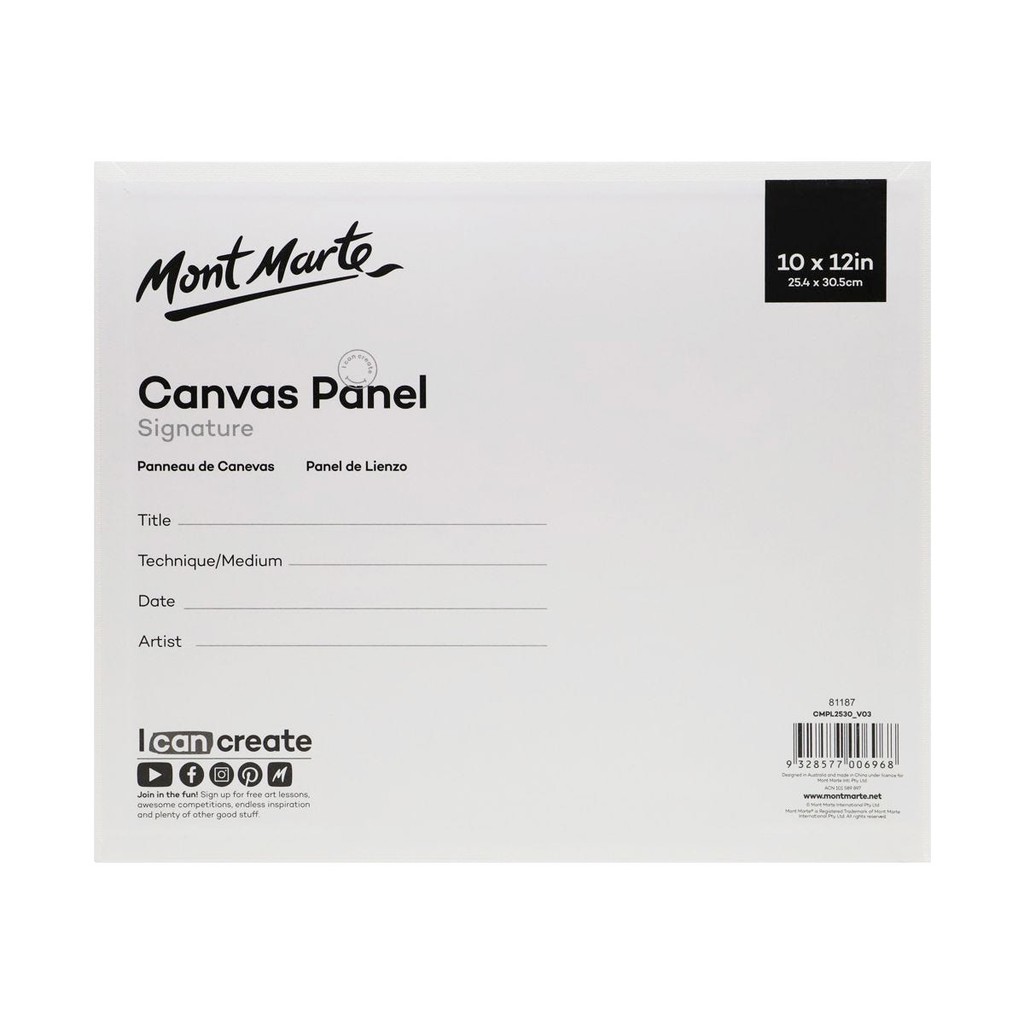 Bộ 2 Tấm Canvas Panels 25.4x30.5cm Mont Marte - CMPL2530 - Canvas Vẽ Tranh, Toan Vẽ Tranh