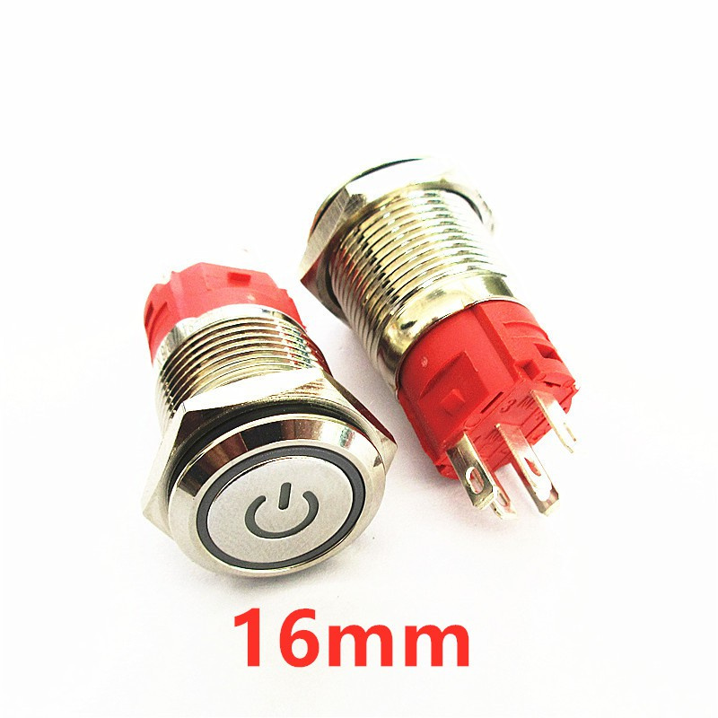 Nút Nguồn 12mm 16mm Bằng Kim Loại Chống Thấm Nước Có Đèn LED 1no1nc