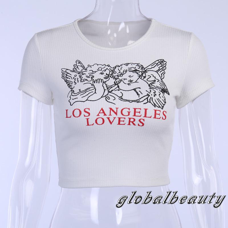 Áo croptop ngắn tay in hoạ tiết thiên thần xinh xắn dành cho nữ