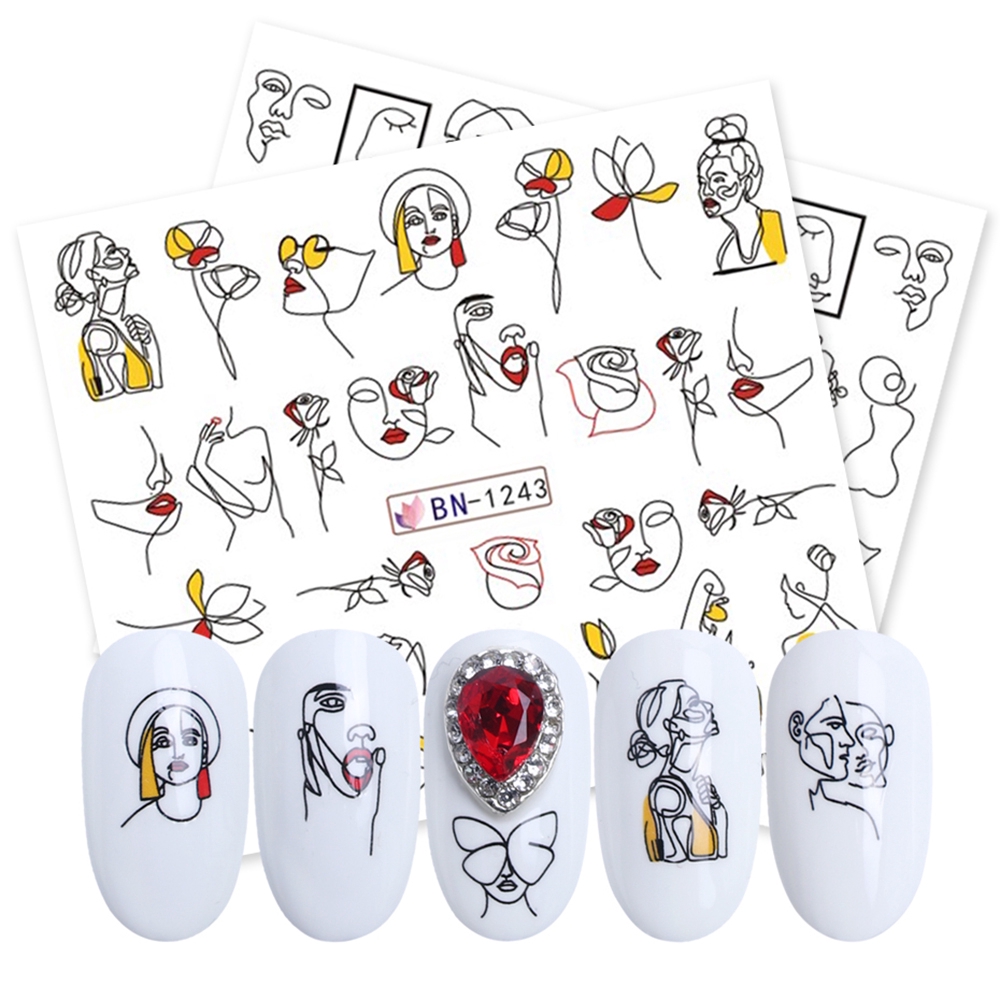 Miếng dán trang trí móng tay nghệ thuật họa tiết cô gái/ chữ cái 3D xinh xắn