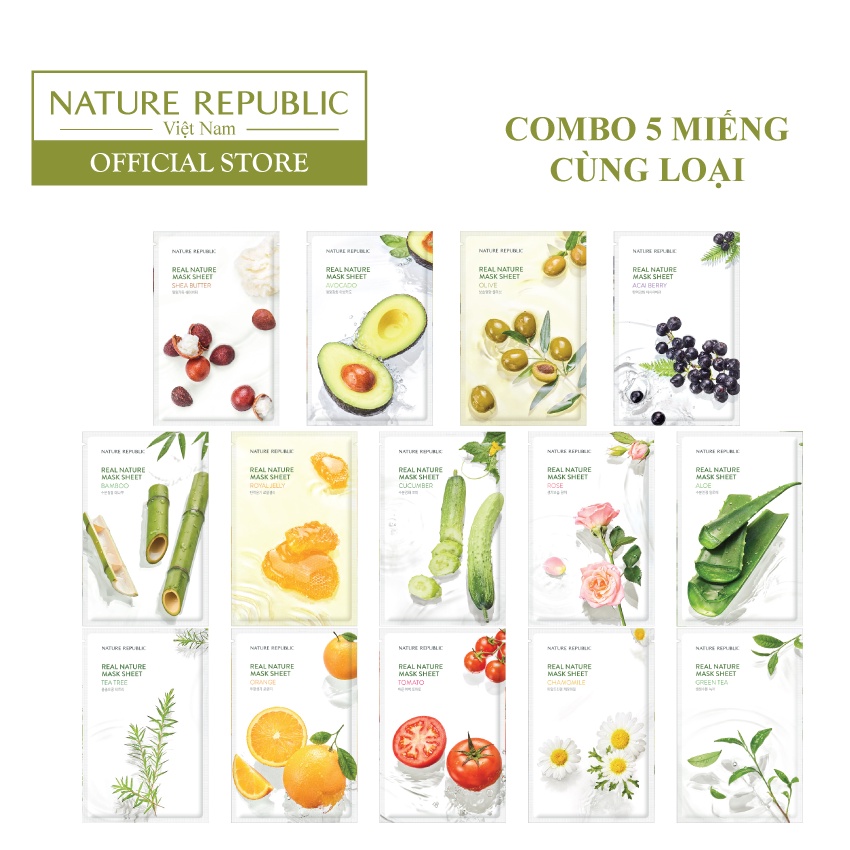 [Auth] Combo 10 mặt nạ giấy Nature Repulic Real Nature mẫu mới hàng chuẩn kèm bill