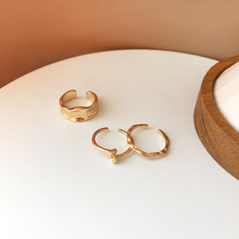 Bộ ba chiếc nhẫn bằng kim loại thiết kế thắt nút không đối xứng phong cách hip hop cá tính thời trang 19932