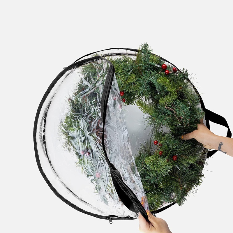 Set 2 Túi Đựng Vòng Hoa Nhân Tạo Trong Suốt Có Khóa Kéo Và Tay Cầm Trang Trí Giáng Sinh