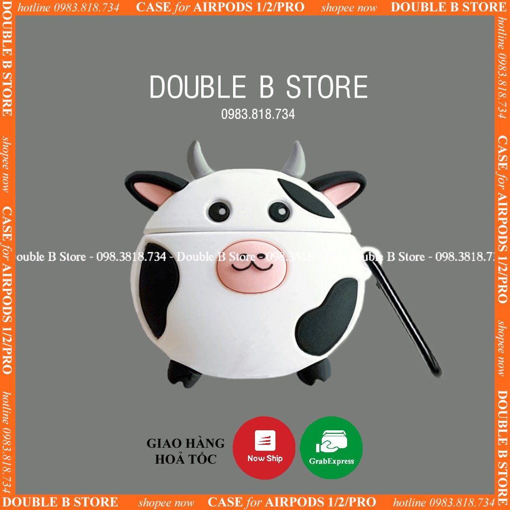 ☘️Tặng kèm móc☘️ Case bao tai nghe không dây 1 2 3 Pro Bò sữa siêu đáng yêu 1045 CABS