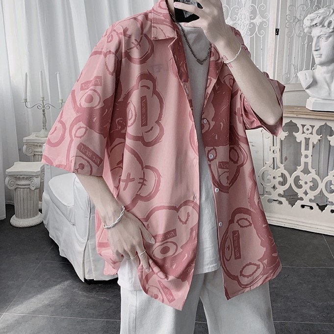 Áo Sơ Mi Tay Ngắn In Hình Gấu Thời Trang Hàn Quốc