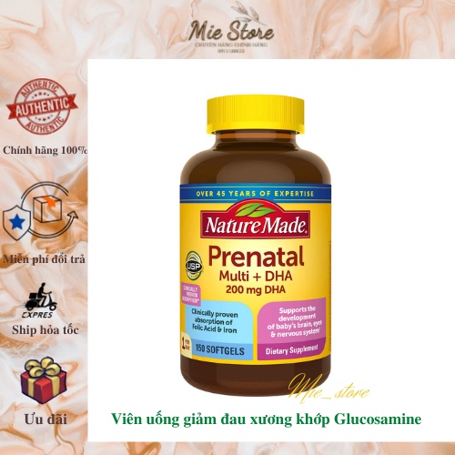 Date 2025 Viên uống bổ sung vitamin tổng hợp và DHA cho bầu prenatal  Nature Made 150v