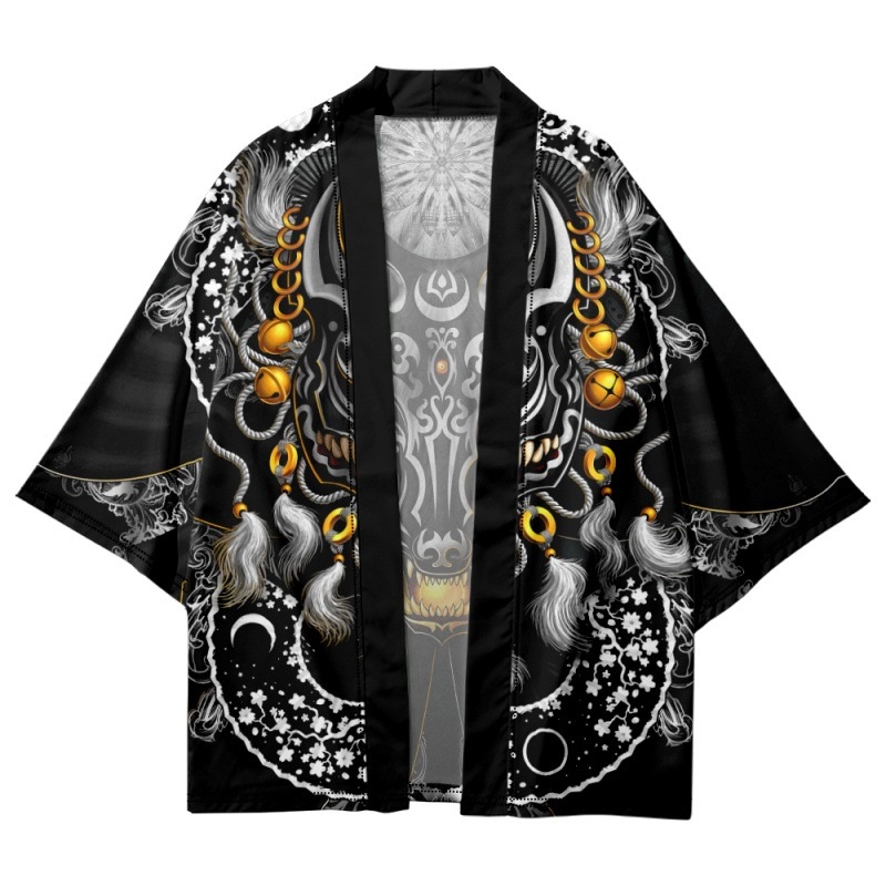 Áo Khoác Kimono In Hình Cáo Samurai Nhật Bản Hóa Trang Đường Phố Cho Nam Nữ Yukata