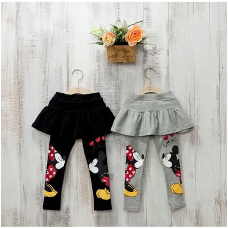 Quần legging phối váy họa tiết hoạt hình Mickey Minnie cho bé gái 2-7 tuổi