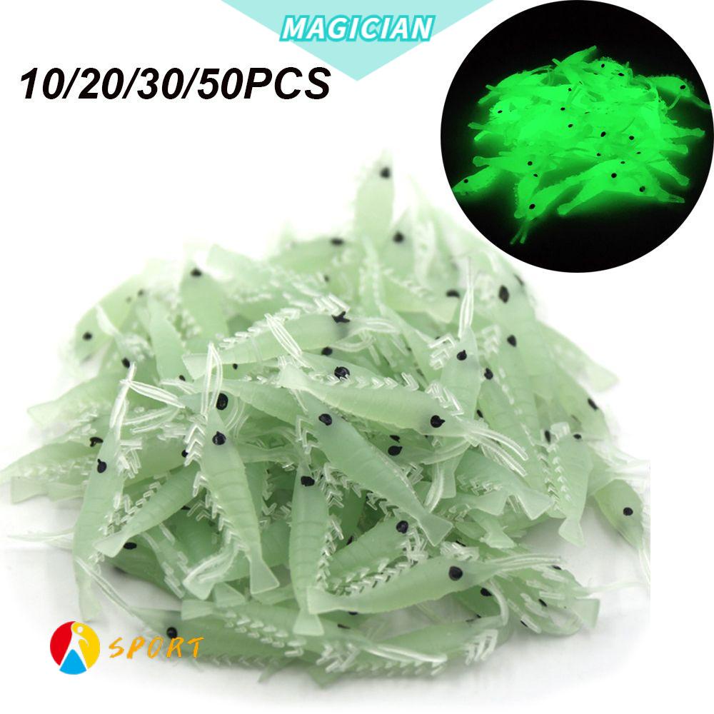 Set 10/ 20/ 30/ 50 mồi câu cá giả hình con tôm dạ quang bằng silicone 3cm