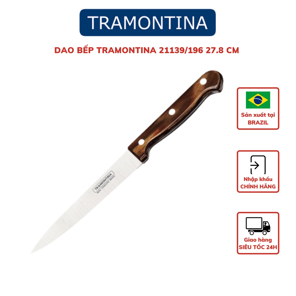 Dao Bếp Thái/Lọc Xương Tramontina Cán Gỗ Polywood 15cm Lưỡi Thép Không Gỉ Sản Xuất Tại Brazil