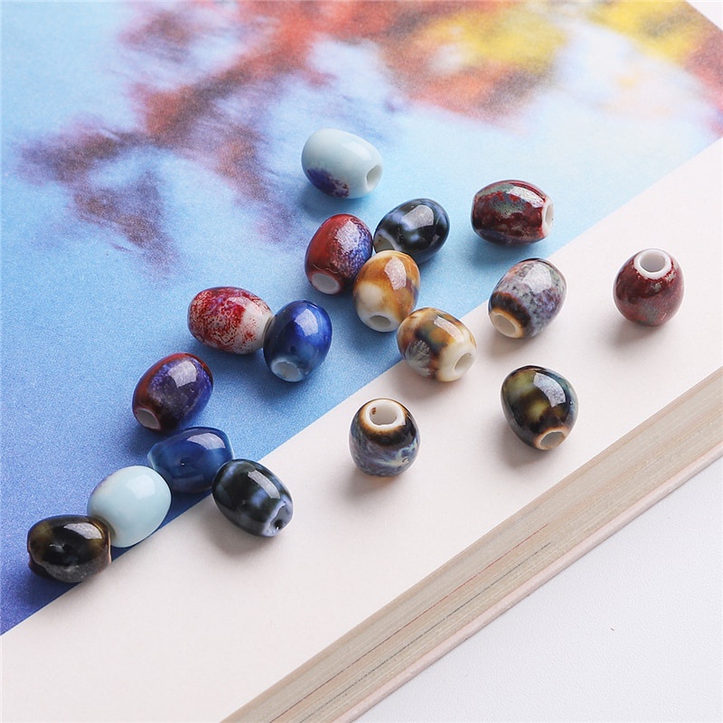 Set 10 Hạt Cườm Sứ Trung Hoa Hình Oval 9x7mm Làm Đồ Trang Sức Thủ Công