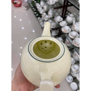 ấm chén Bát Tràng_Bộ trà chóp lửa men kem vẽ đài sen