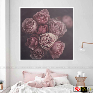 Tranh Vintage treo tường phòng ngủ 8 bông hoa mẫu đơn đẹp nghệ thuật hiện đại trang trí nhà nghệ thuật HĐ58
