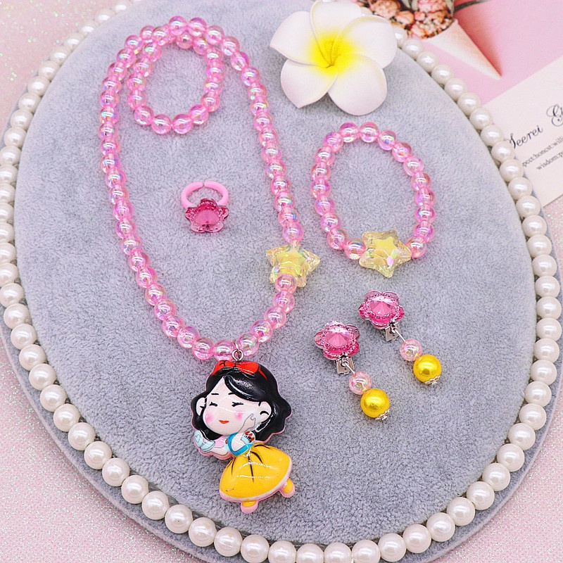 Bộ 5 món trang sức vòng cổ nhẫn bông tai công chúa Elsa màu dạ quang đáng yêu cho bé gái