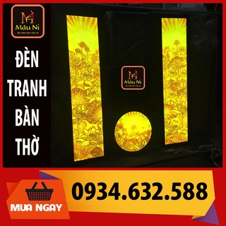 Đèn thờ Tranh trúc chỉ in MÂU NI 198,Combo 2 vách 30cm x 120cm + đèn tròn 51cm -  [ Đèn vách bàn thờ]
