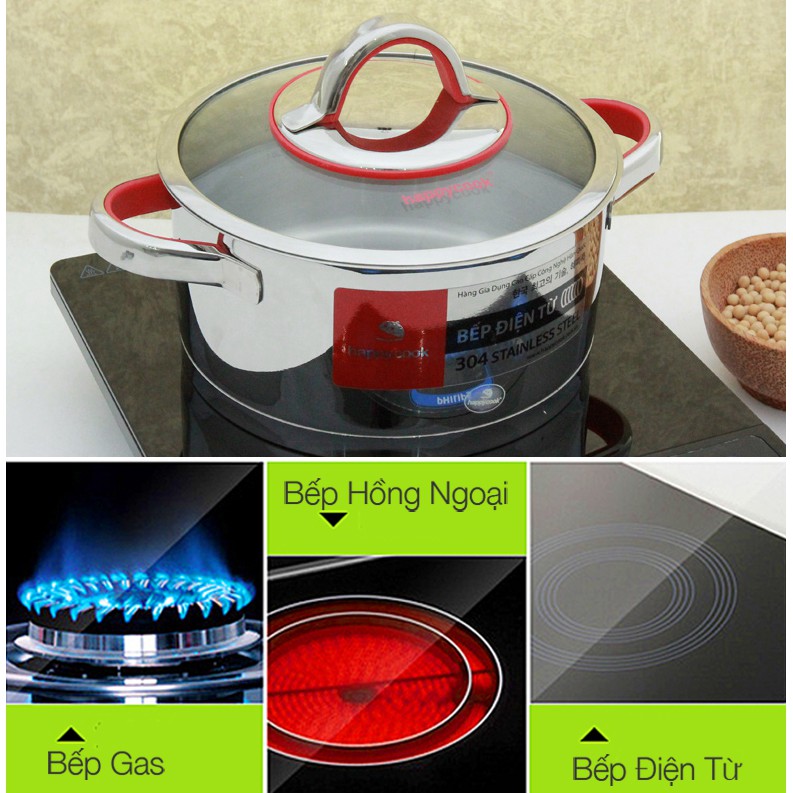 Nồi Inox 304 cao cấp nắp kính 20cm Happy Cook Aries HC06AR