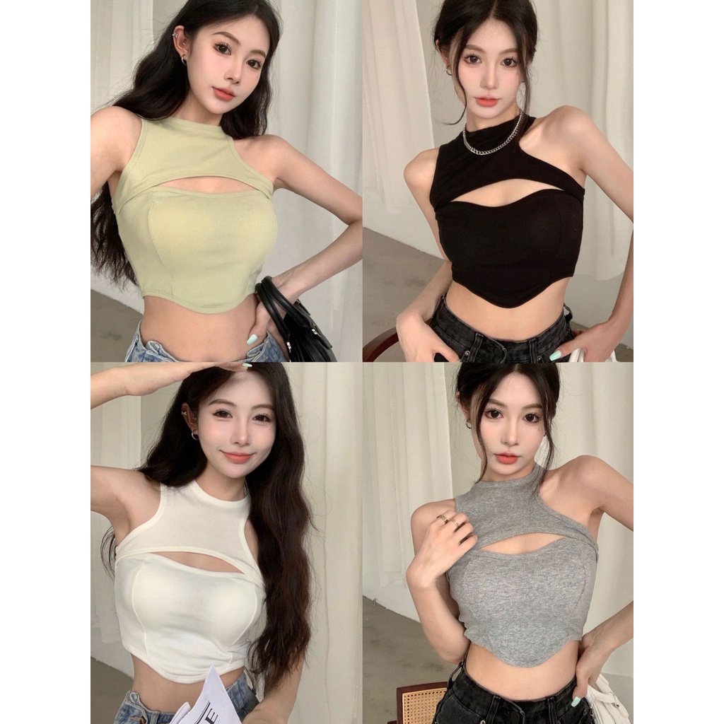 Áo Bra Nữ Cotton Gân Tăm Kiểu Khoét Ngực Có Đệm Mút Siêu Quyến Rũ E2