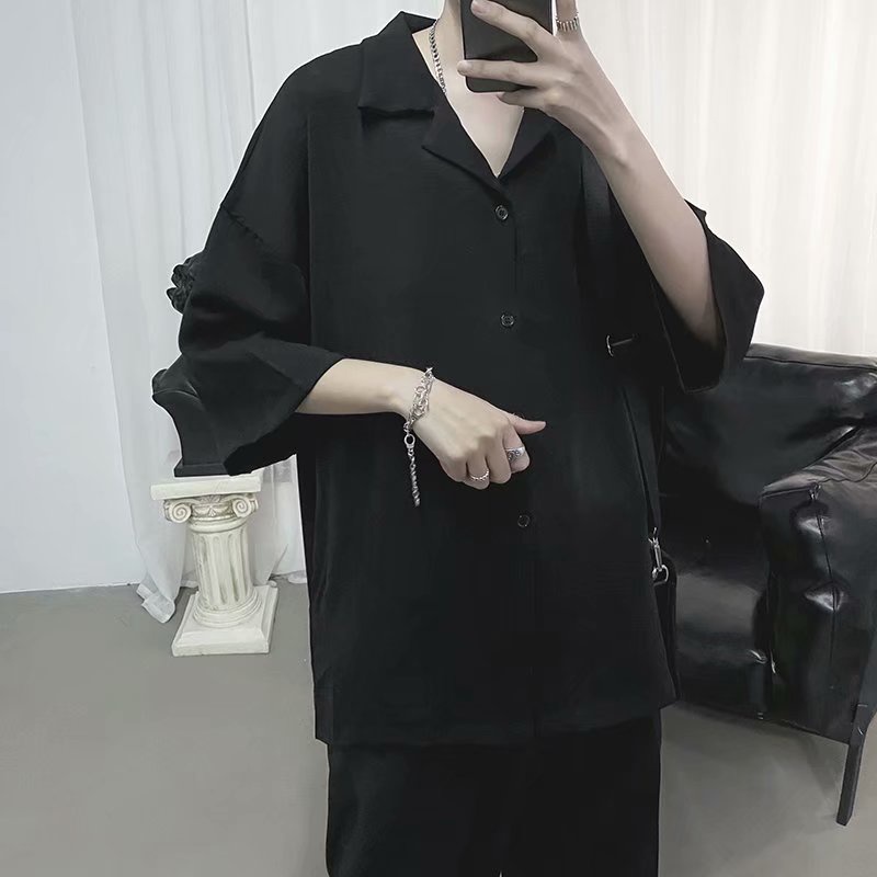 Áo Sơ Mi Lụa Tay Ngắn Dạng Vest Rộng Chống Nhăn Cho Nam Và Nữ