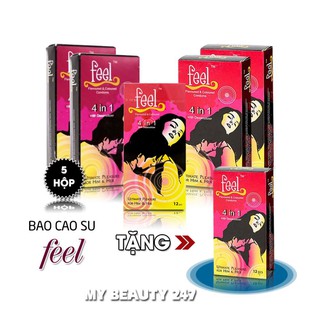 [Mua 5 Tặng 1] Bao Cao Su Gân Gai Feel 4 IN 1 Kéo Dài Thời Gian Yêu. Bcs Cao Cấp Nhập Khẩu Chính Hãng 1OO%(Hộp 12c)
