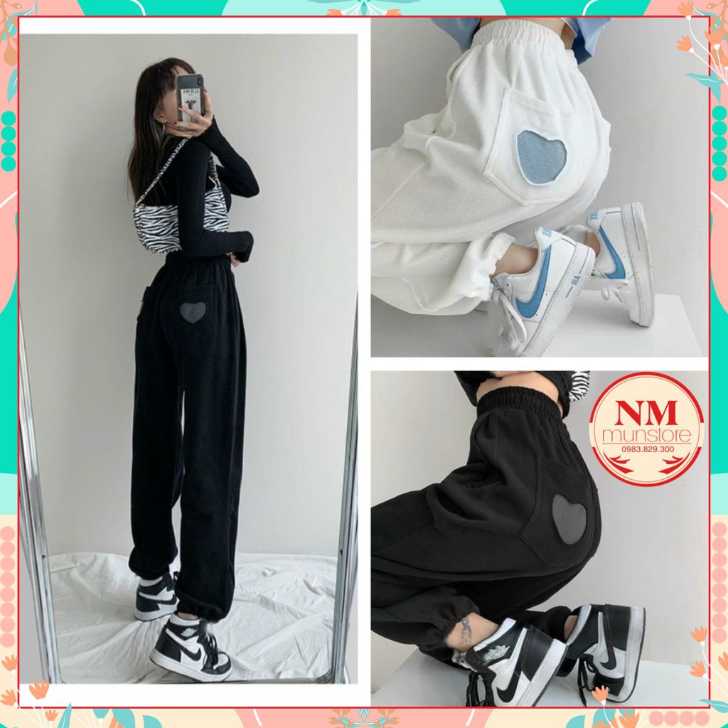 💟  💕 Quần jogger tim 𝐍𝐌 Closet có 2 màu Đen Trắng chất umi đanh mịn không xù dầy, tim đẹp,from rộng 💕
