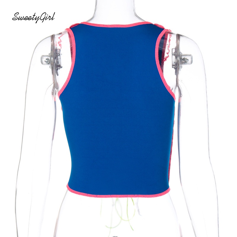 Áo Thun Ba Lỗ Cổ Tròn Màu Sắc Tương Phản Thời Trang Dành Cho Nữ