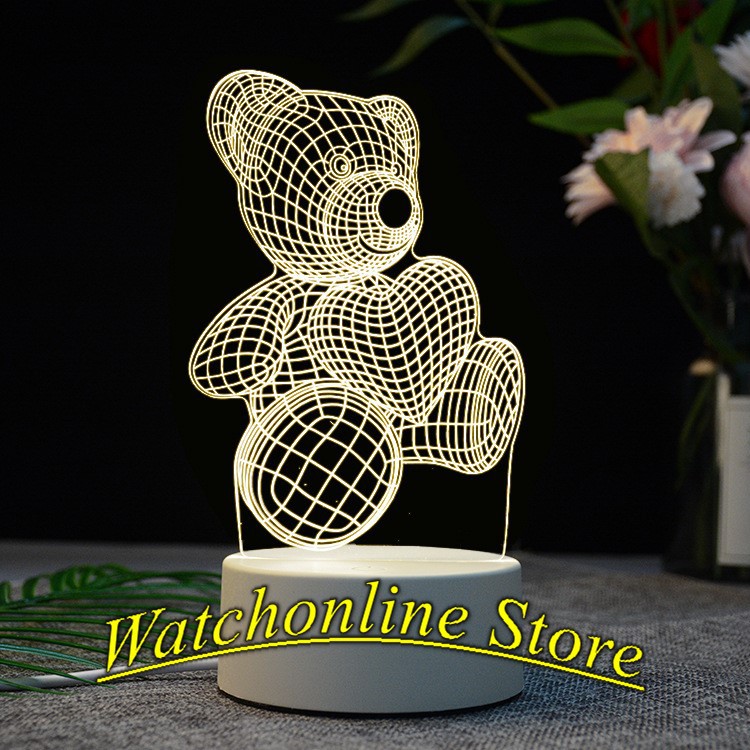 Đèn ngủ 3D quà tặng sinh nhật - Gấu ôm trăng/Tim
