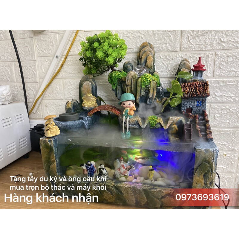 Thác nước phong thủy hồ cá nhỏ, nuôi được cá, phong thủy luân tài lộc-may mắn Gốm sứ Gia Hải cỡ bự 40x40cm