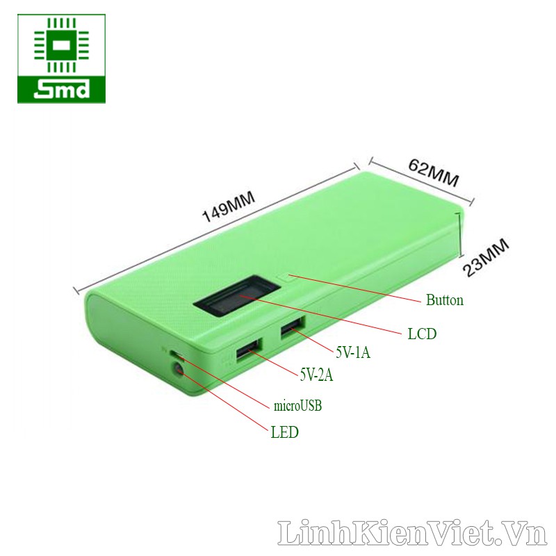 Box Sạc Dự Phòng 2 Cell 2A 5 cell hiển thị lcd 8 cell hiển thị lcd 18650 2 cổng ra