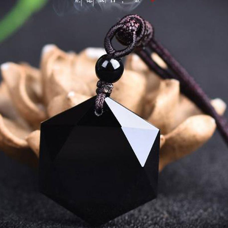 Vòng cổ Mặt Đá Obsidian Đen Đơn Giản Cho Nam Và Nữ