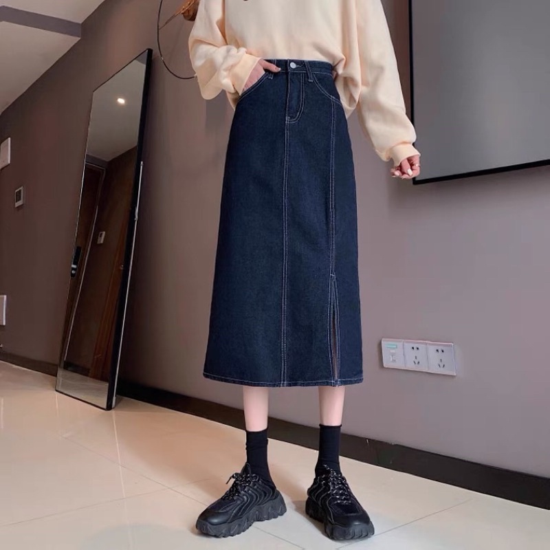 Order chân váy jeans dài xẻ tà có BIGSIZE ulzzang