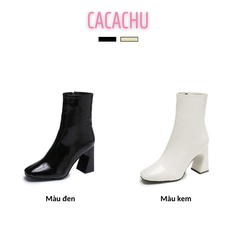 Bốt nữ cao cổ da bóng đế 7 phân hàng Quảng Châu đẹp siêu hot 2021 CACACHU G022, boot nữ thời trang có khóa kéo