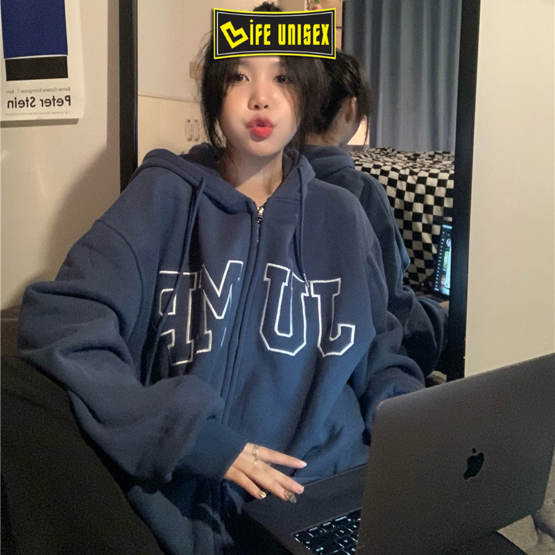 Áo Khoác Hoodie Nỉ JUMP Nam Nữ Ulzzang Unisex Dây Kéo, Áo Khoác Nỉ Form Rộng LIFE UNISEX