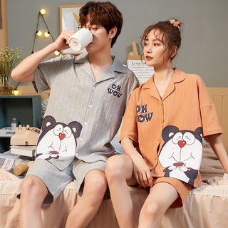 Bộ Đồ Ngủ Ngắn Tay In Hình Gấu Đáng Yêu Cho Các Cặp Đôi